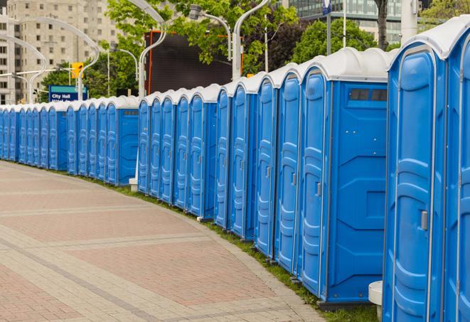Seasonal porta potty units set up at a Taylor, Michigan venue