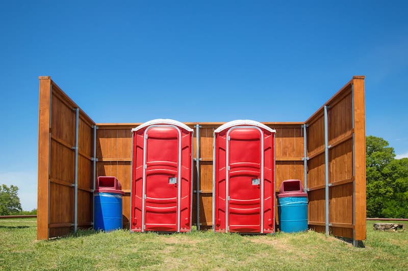 Short-term porta potty units staged for delivery in Taylor, Michigan